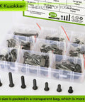 Complete 1/4-20 Bolt And Nut Set With Washers In Black, 219 Pieces, storage case with bolts, nuts, washers visible