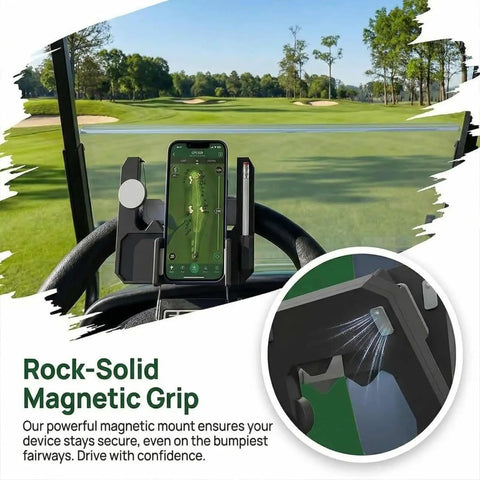 Golf Cart Steering Wheel Phone Holder With Flip Up Design And Scorecard Slot, 360 Degree Adjustable Anti Slip Smartphone Mount