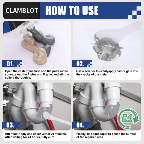 Instructions for Heavy Duty Metal Glue And Steel Epoxy Two Pack Waterproof Liquid Weld 1.76 Oz Each usage on pipes.