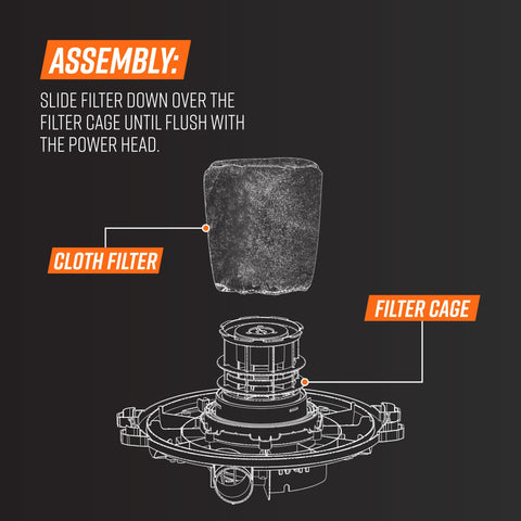 Assembly diagram for Reusable Cloth Vacuum Filter For 2.5 To 4 Gallon Wet Dry Vacuums Dry Pick Up Only Fits AA255W V0405P 0901 VO408S 0901 Models