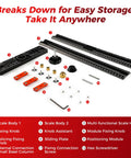 30 Inch Adjustable T Square Marking Ruler For Cabinet Hardware DIY Woodworking Guide Aluminum Layout And Precise Drilling Positioning For Handles Knobs Pulls Hinges Drawers And Shelf Installations, disassembled view with components labeled for easy storage.