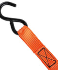 Top Shelf Ratchet Tie Down Straps 1 Inch By 10 Feet 4 Pack with black vinyl hook and orange strap close-up.