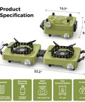 Propane Camping Stove 2 Burner Hybrid Infrared And Open Flame 36,000 BTU Windproof Folding Portable Outdoor Gas Cooker dimensions