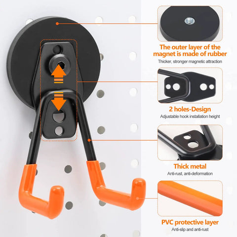 Heavy Duty Magnetic Hook Set Three Pack with Double Hanging Design for Garage Tools and Hoses 2.6 Inch Industrial Utility Hangers