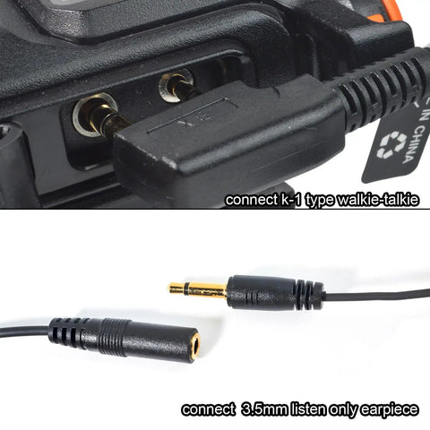 Universal 2 Pin K1 To 3.5mm Earpiece Adapter Cable With Built In Mic And PTT for connecting K1 walkie-talkie and 3.5mm earpiece