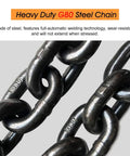Close-up of Heavy Duty G80 steel chain links showcasing rust-resistant material for the Rock Solid Single Leg Chain Sling.