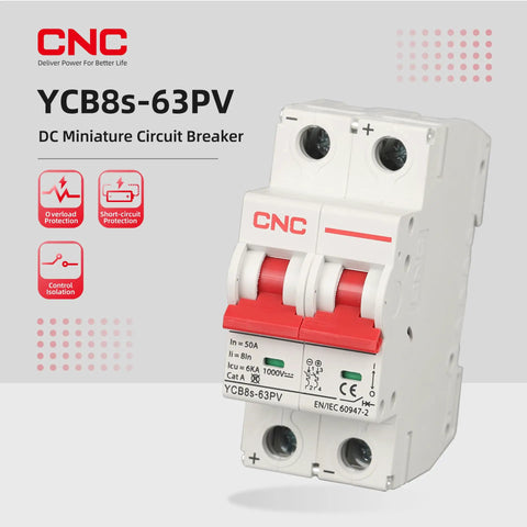 Front view of a DC Miniature Circuit Breaker Two Pole 25 Amp 1000V DC Isolator For Solar PV System With Thermal Magnetic Trip DIN Rail Mount DC Disconnect Switch