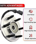 Drop In Front Wheel Bearing Hub Assembly For Ford F150 Lincoln Mark Lt Expedition Navigator 2003 To 2008 4WD Six Lug With ABS Direct Fit Replacement Easy Install Premium Grade Quality, front view showing hub and ABS sensor wire