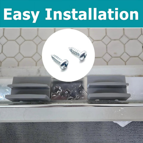 5 Pack Gray Plastic Sliding Shower Door Bottom Guides M6192 installed with fasteners in 1/2 inch channel for precise alignment