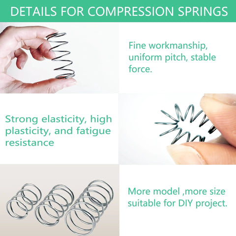 Compression springs assortment kit, stainless steel with multiple coil sizes.