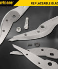 Lightweight Aluminum Tin Snips With Replaceable Blades for HVAC Sheet Metal and Vinyl Siding blades and screws close-up