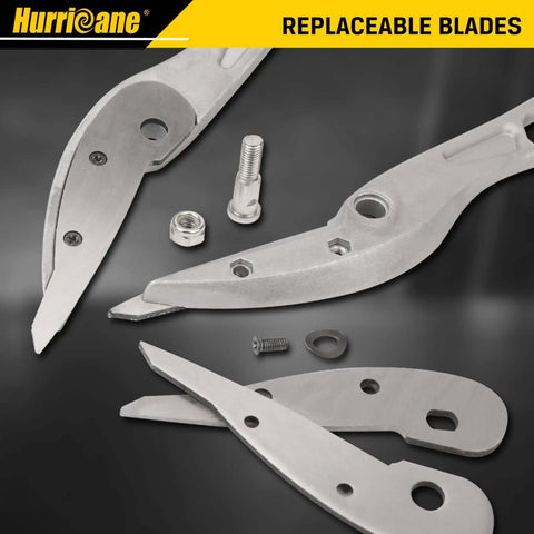 Lightweight Aluminum Tin Snips With Replaceable Blades for HVAC Sheet Metal and Vinyl Siding blades and screws close-up