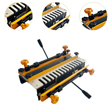Precision Dovetail Router Jig Built Tough Aluminum Template for smooth sailing in drawer and cabinet joinery, showcasing clamp details.