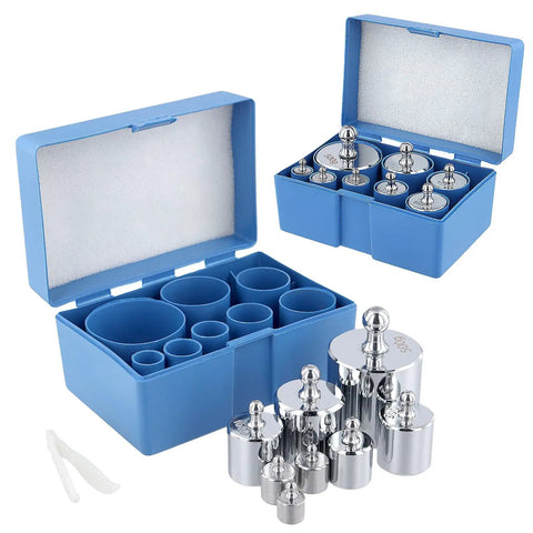 Two 1000G Calibration Weights Set For Digital Scales With Tweezers, precision gram weights in blue storage boxes, stainless steel