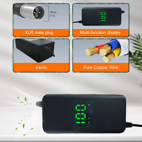 Fast Charge 54.6V 2A Electric Scooter Charger With LED Display, Five Plug 48V Lithium Battery Charger For E Bikes
