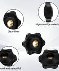 Heavy Duty Quarter Twenty Knobs 20 Pack Black Star Thumb Screws with Grippy Non Slip Handles, showing clear design and brass insert.