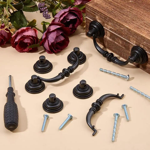 Antique Drop Bail Pulls Set of 6 Cabinet Handles with 12 Screws Zinc Alloy Drawer Pulls for Dressers Cupboards Wardrobes Kitchen