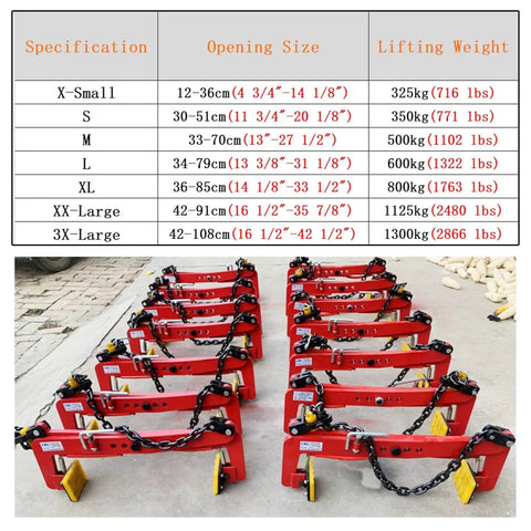 Built Like A Tank Heavy Duty Stone Lifting Clamps for moving granite, marble, and concrete slabs, showing size and weight specifications.