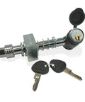 Keyless Press On Locking Silent Hitch Pin For Two Inch Hitches Heavy Duty Five Eighth Inch Threaded Pin with keys visible