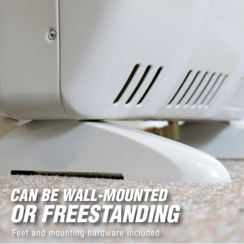 Close-up of 10,000 BTU Vent Free Radiant Propane Heater With Piezo Ignition, showing wall-mount or freestanding setup on carpet.