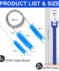 All In One CPAP Cleaning Kit With Cleaner And Hose Brush for CPAP Machine showing brushes and dimensions