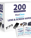MaxiClean lens and screen wipes, 200 individually wrapped, pre-moistened for glasses, cameras, phones, laptops