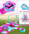 Pink 178 Piece Flexible Track Toy Set With Bendable Race Tracks And Light Up Music, Princess Theme For Girls Ages 3 4 5 6