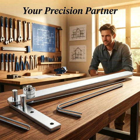 Electric Mini Rebar Bender And Pipe Tube Bending Tool on a workbench suited for construction pros and DIY enthusiasts.