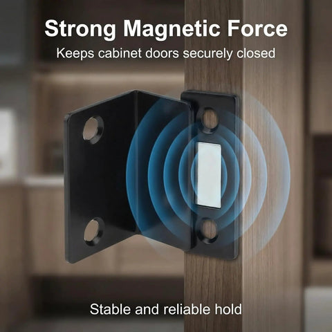 Ultra Thin Magnetic Drawer Catches Pack Of 16 With No Gap L Shaped Strike Plate on cabinet door