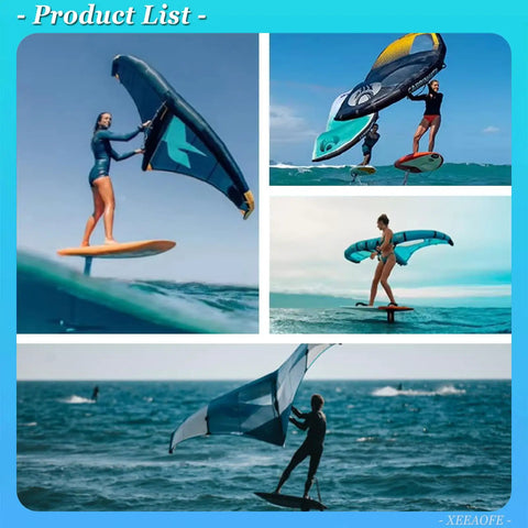 Go Anywhere Packable Inflatable Wing with Hydrofoil for wing foiling on water, showcasing surfboard and wingsurfer hybrid in action