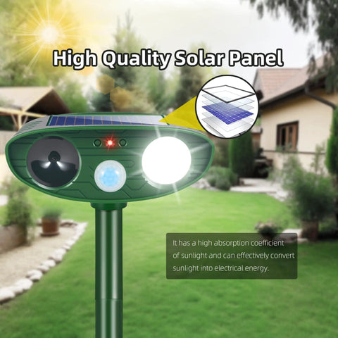 Two Pack Solar Ultrasonic Deer Deterrent With Motion Sensor And Bright LED Strobe For Outdoor Garden Yard Keeps Pests At Bay From Rabbits Raccoons Squirrels Skunks Foxes And Cats Waterproof Weatherproof, solar panel view