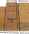 Rubber Masonry Mold For Concrete Cobblestone Pavers Version 6 Built Tough Professional Grade Form Reproduces Natural Stone Details No Release Agent Needed For Easy Pigment Release And Clean Up showing various paver sizes and measurements.