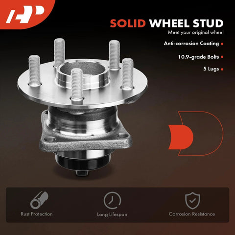 Image of Rear Wheel Bearing And Hub Assembly With ABS And Five Lug For Toyota Corolla 2009 To 2018 Matrix 2009 To 2014 And Pontiac Vibe 2009 To 2010 Direct Fit Premium Replacement Drop In Ready Engineered For Quiet Operation And Long Lasting Durability Easy To