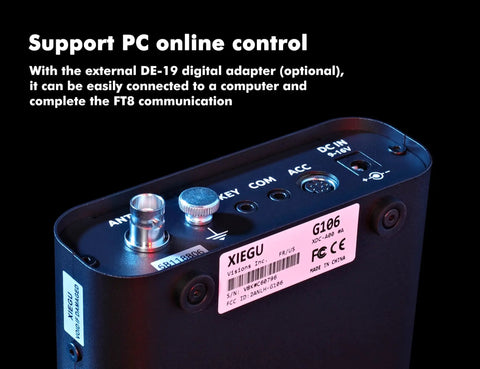 Back view of portable high performance 16Bit SDR HF transceiver for SSB CW AM WFM with FT8 support, showing connection ports.