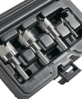 Klein Tools 4-piece hole saw kit with carbide cutters and pilot bit in rust-proof molded plastic case