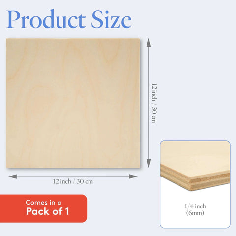 Birch plywood sheet, 12 x 12 in, 1/4 in (6 mm) thick, Baltic Birch, front view, single sheet