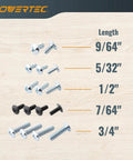 Six Point Five Inch Universal Router Base Plate With Centering Pin Cone And Pre Drilled Mounting Holes shown with various screw lengths.