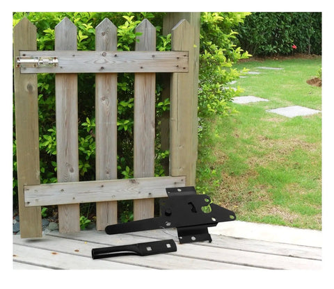 Heavy Duty Garden Gate Hinges One Set Rust Resistant Steel Hardware For Wooden Outdoor Fences, installed on wooden fence, outdoor use.
