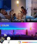 Wireless Battery Operated Wall Sconce Set Of Two With Timer, Dimmable 4CCT And RGB Accent Light For Bedroom in use, showcasing modes and remote.