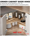 165 Degree Soft Close Cabinet Hinges 2 Pack For Frameless Kitchen Cabinets installed on open corner cabinet doors