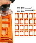Adjustable Invisible Hinge Router Guide Template Reusable Cabinet Mortise Jig Offering Dead On Precision Built Tight For Heavy Shop Duty in use with interchangeable molds.
