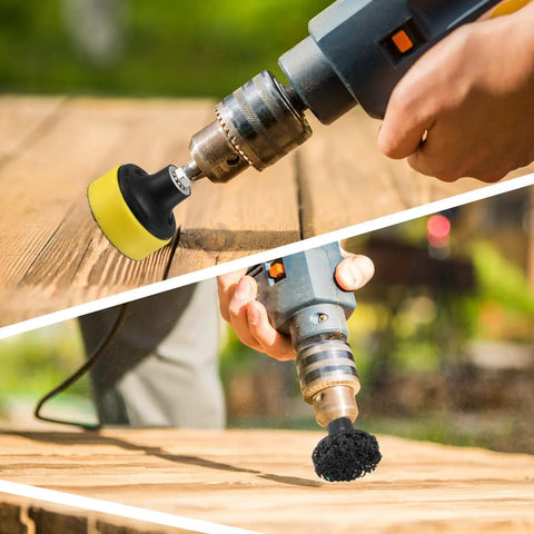 Two Inch Sanding Discs Kit With Backer Plate For Drill And Rotary Tools, 540 Pack Beefed-Up Variety Kit in use on wood surface