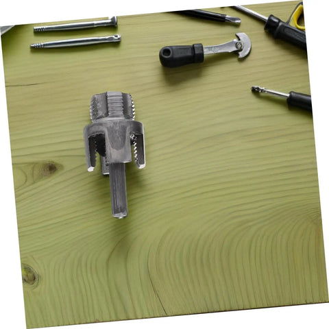 Veemoon 3 Piece Pvc Pipe Threader Set For Electric Drill showing a 1 inch cutter on a wooden surface for plumbing repairs.
