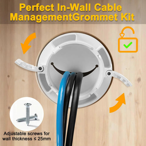 In-Wall Cable Management Kit For TV With 2 Wire Pass-Throughs And 1 Hole Saw Drill Attachment White Cord Concealer front view