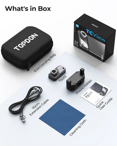256x192 IR Thermal Camera For Android with accessories including lens, phone holder, cable, and cleaning cloth.