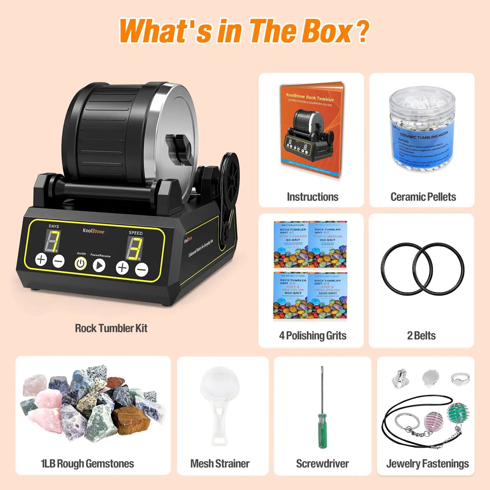 高級✨ STUBEN スチューベン トリリアムボウル Large 2.5Lb Rotary Rock Tumbler Kit for Adults ✓