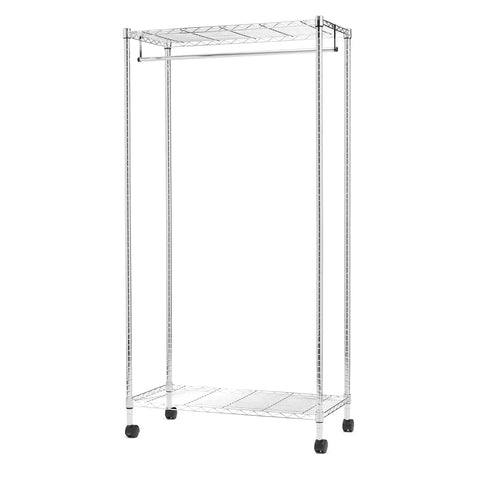 Heavy Duty Adjustable Garment Rack With Dual Chrome Wire Shelves And Smart Locking Casters Built To Hold Coats Hats Plus Gear Legit Closet Game Changer That Assembles In Zero Stress