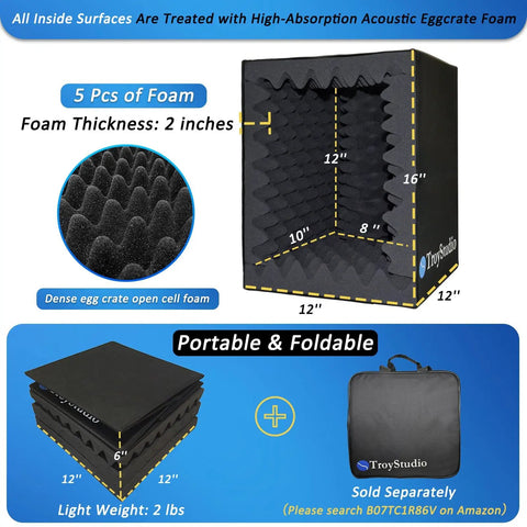 Portable Vocal Booth Foldable Microphone Isolation Shield For Home Studio Recording Thick Acoustic Foam Echo Absorption
