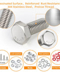 Close-up of 304 stainless steel hex bolt from 780 Piece Hex Bolts And Nuts Kit in M3-M6 sizes with rust-resistant finish.