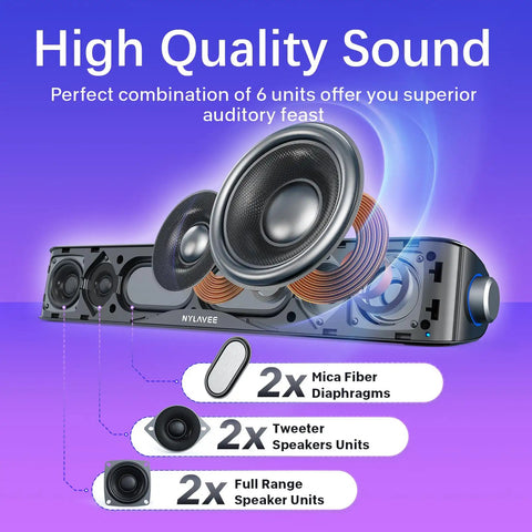 Illustration of Dope High Fidelity Computer Sound Bar With Bluetooth And 3.5mm Aux Input USB C Powered For Desktop PC